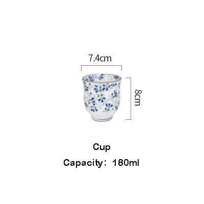 Serie de flores azules de estilo japonés, vajilla de cerámica de hueso claro, plato para el hogar, plato occidental, tazón de arroz, tazón grande: Cup