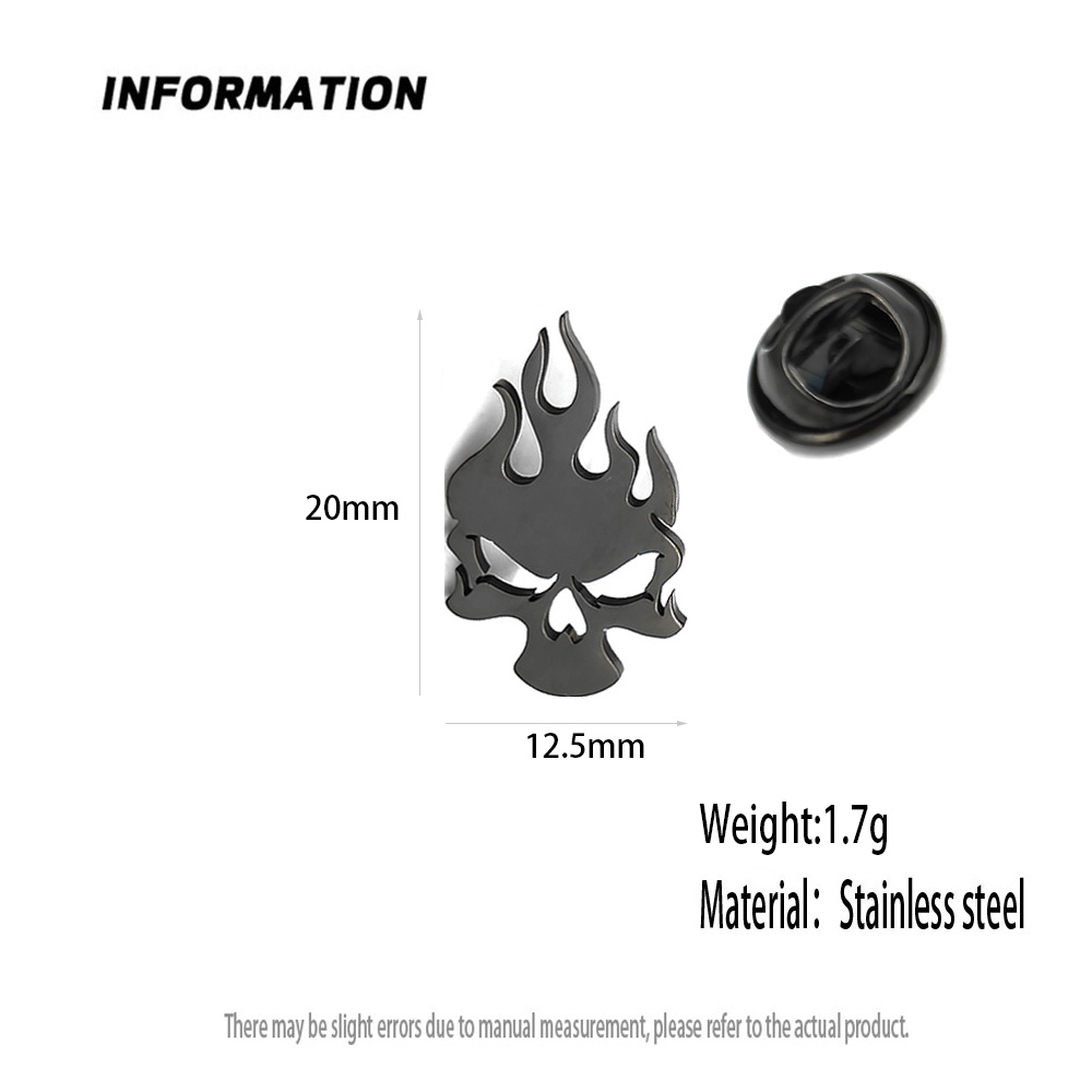 Classic Skull Fire Symbol Brooches for Men Punk Stainless Steel Danger Sign Badge Pin Brooch Hip Hop Rock Party Accessories