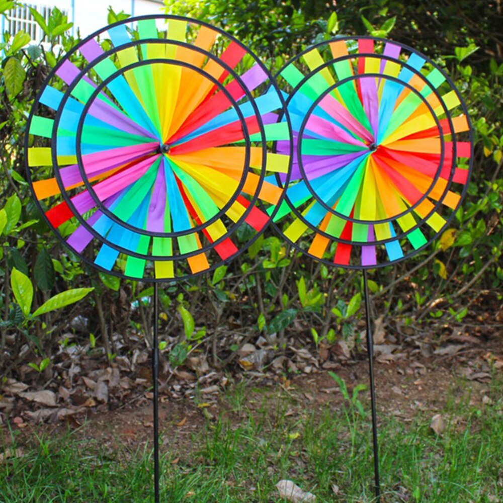 1Pc Kleurrijke Regenboog Windmolen Doek Wind Speelgoed Grote Drie Lagen Roterende Windmolen Voor Tuin Yard Decor