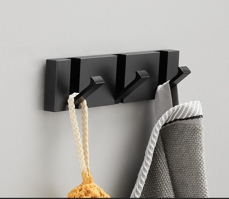 Toallero plegable Invisible de estilo europeo, Colgador de gancho de pared para baño, cocina, dormitorio, pasillo, color oro negro, 5 luces: All Black 3 Hook