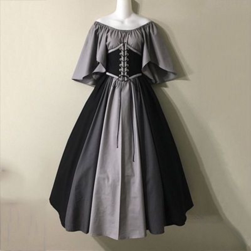 Medieval Costume for Women Halloween Corset Gothic Renaissance Dress Plus Size Flare Sleeve Ball Gown Cosplay Clothes: XL / Blue