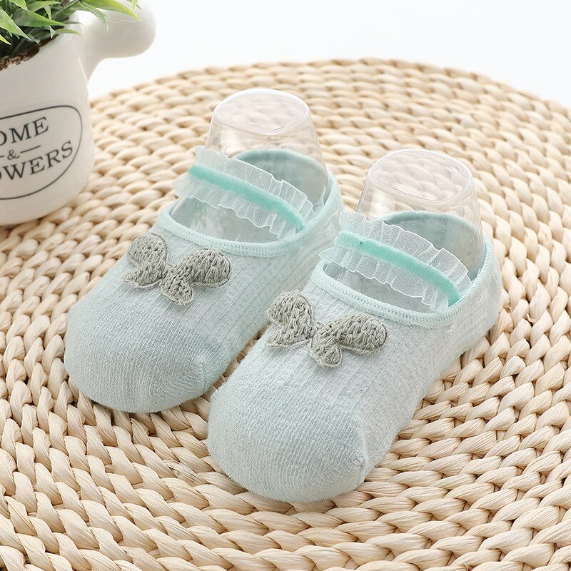 Vinter bomullsstrumpor för nyfödda baby söta tecknade strumpor för flickor tunna mjuk bomull pojke barnstrumpor spädbarn promenadstrumpor: Ljusgrön / S (0-1 år)