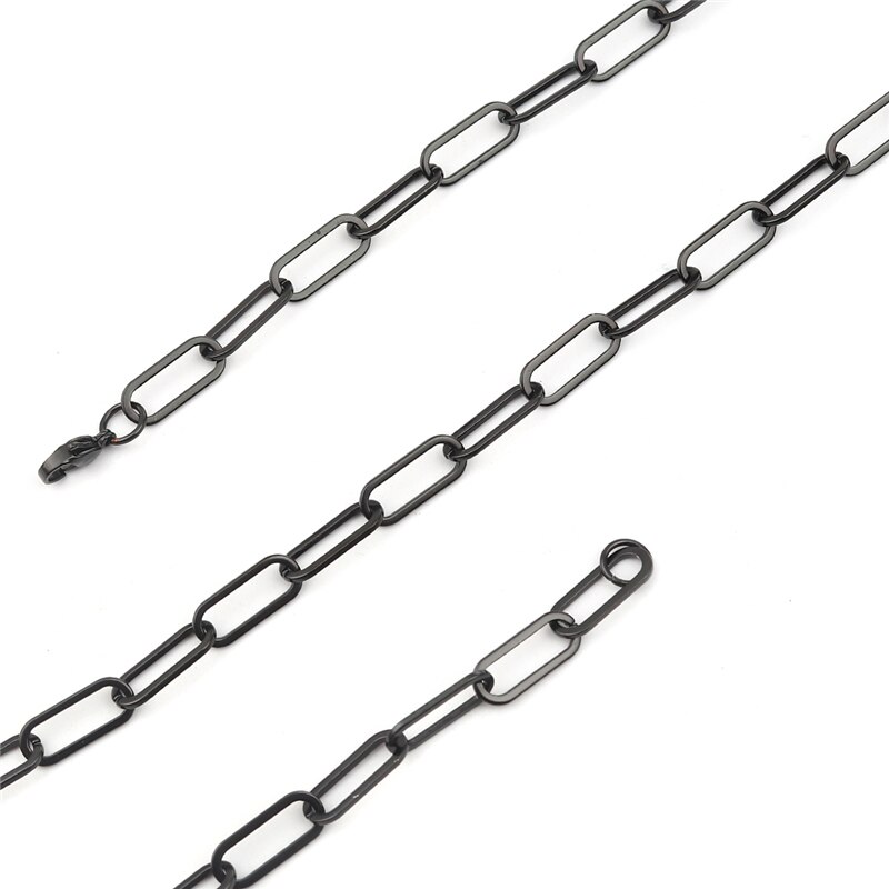 304 rustfrit stål link kabel kæde halskæde rose guld sølv farve ovale binders kæde smykker kvinder mænd 59.5cm/45cm, 1pc: Sort farve / 59.5cm lange