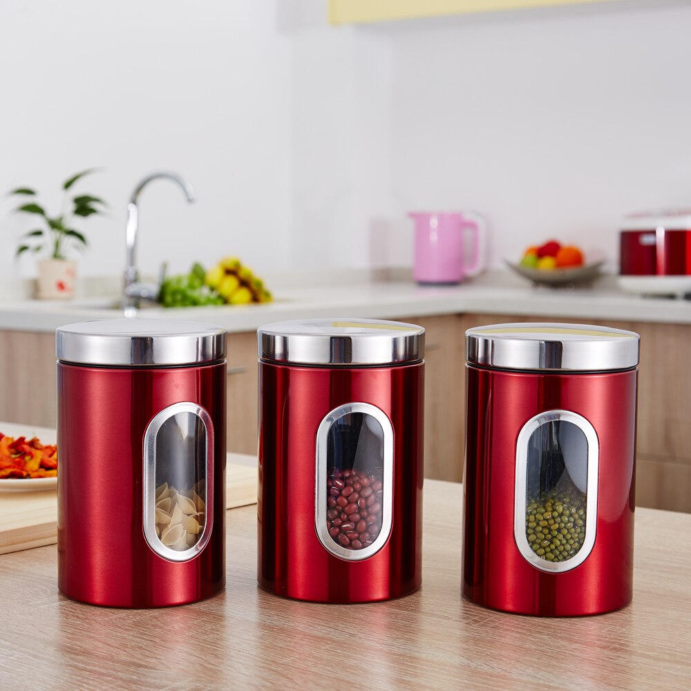3Stck Edelstahl Tee Panzer Kaffee Zucker Lagerung Kanister Gläser Töpfe Küche Lebensmittel Behälter für Getreide Muttern Dosen Kasten bottels: R