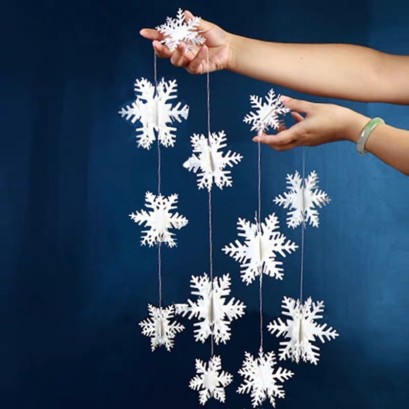 Large Cardboard Three-Dimensional Snowflake Hanging Ornaments 6 Piece Set Year Christmas Party Decoration Supplies