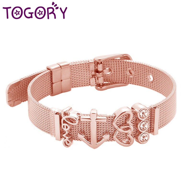 Mesh Bracelets Slide Crystal Love Heart Charms Fine Bracelet Stainless Steel Bracelet for Woman Valentine's Day Jewelry