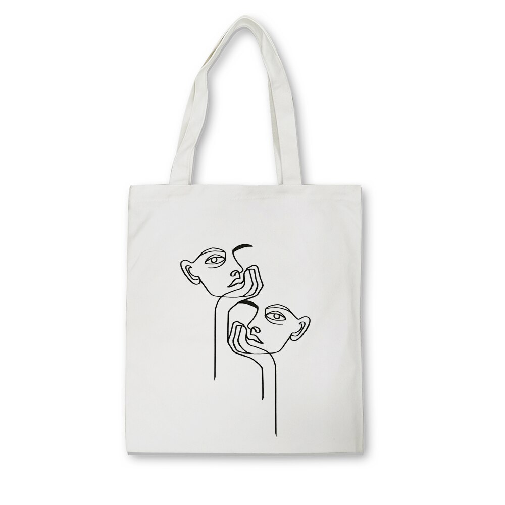 Fourre-tout décontractés ligne Art impression femmes toile sacs à bandoulière grandes dames sac à provisions sacs à bandoulière sac à main pour femmes Eco Shopper: F234WHITE