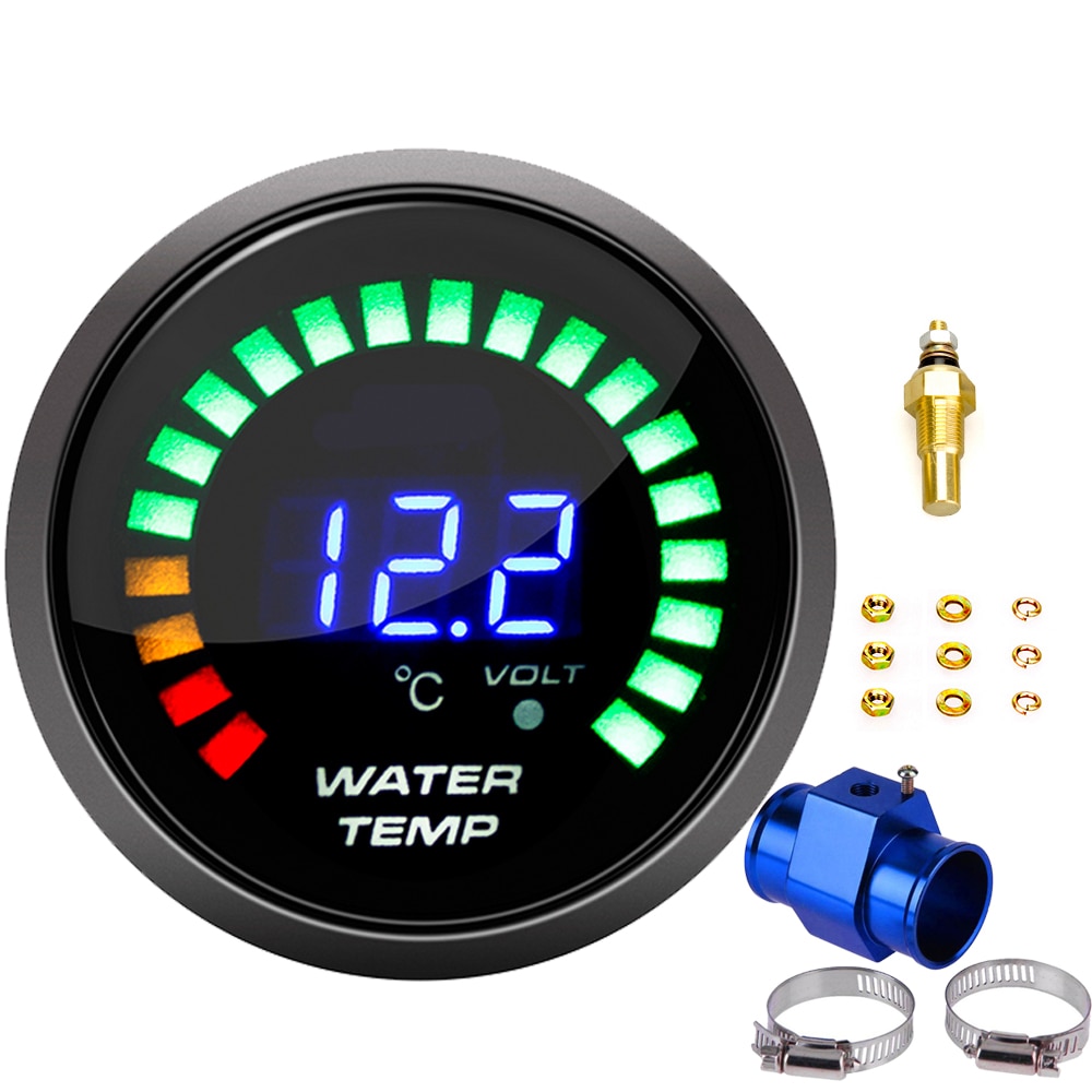 52mm Digital Water Temp Gauge Sensor 20-150 Celsius LED Light Water Temperature Gauge With Water Temp Meter Joint Pipe Sensor