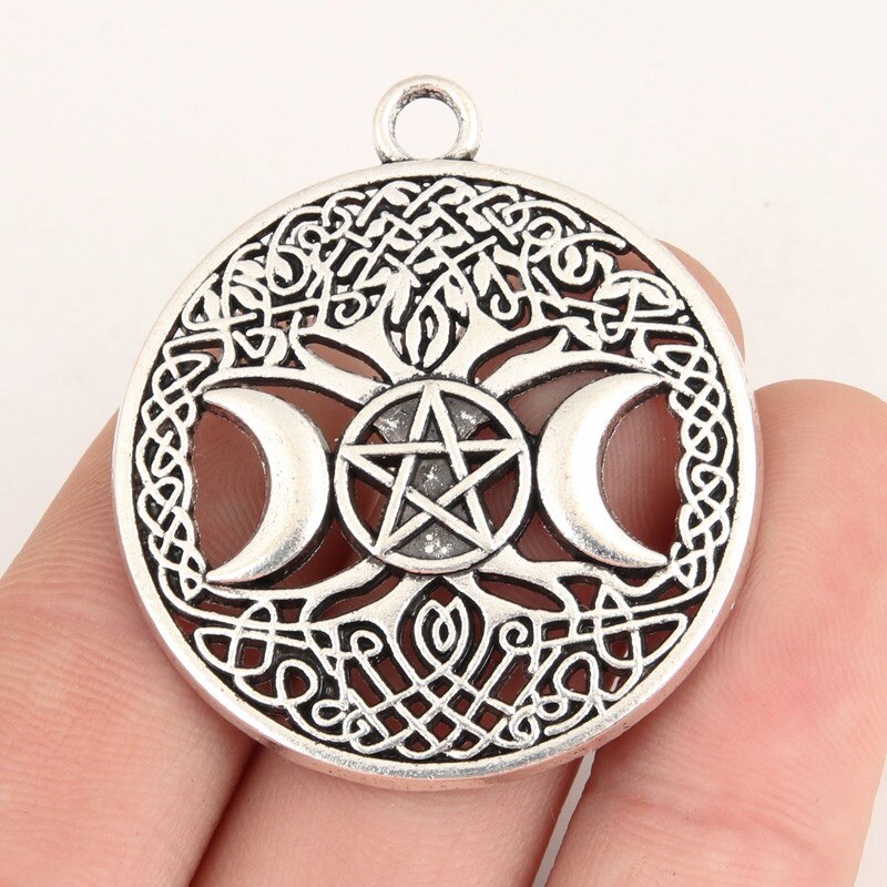 Pendentif d&#39;arbre magique pentagramme Wicca, couleur argent, 38.5x34mm, accessoires de bijouterie artisanaux, 10 pièces
