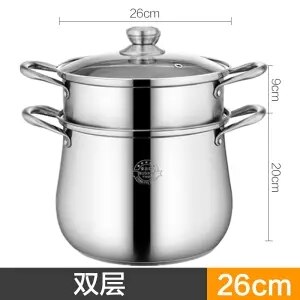 Soeppan Dikke 304 Roestvrij Staal Pot Grote Capaciteit Dubbele Bodem Noodle Pot Pap Pot Fornuis Universele Hoge Soeppan: 26cm 2 layers