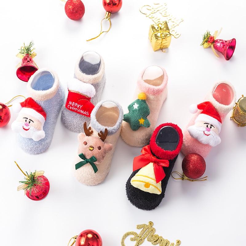 Chaussettes d'hiver antidérapantes en Silicone pour bébés filles et garçons, chaussettes de noël pour enfants de 0 à 3 ans