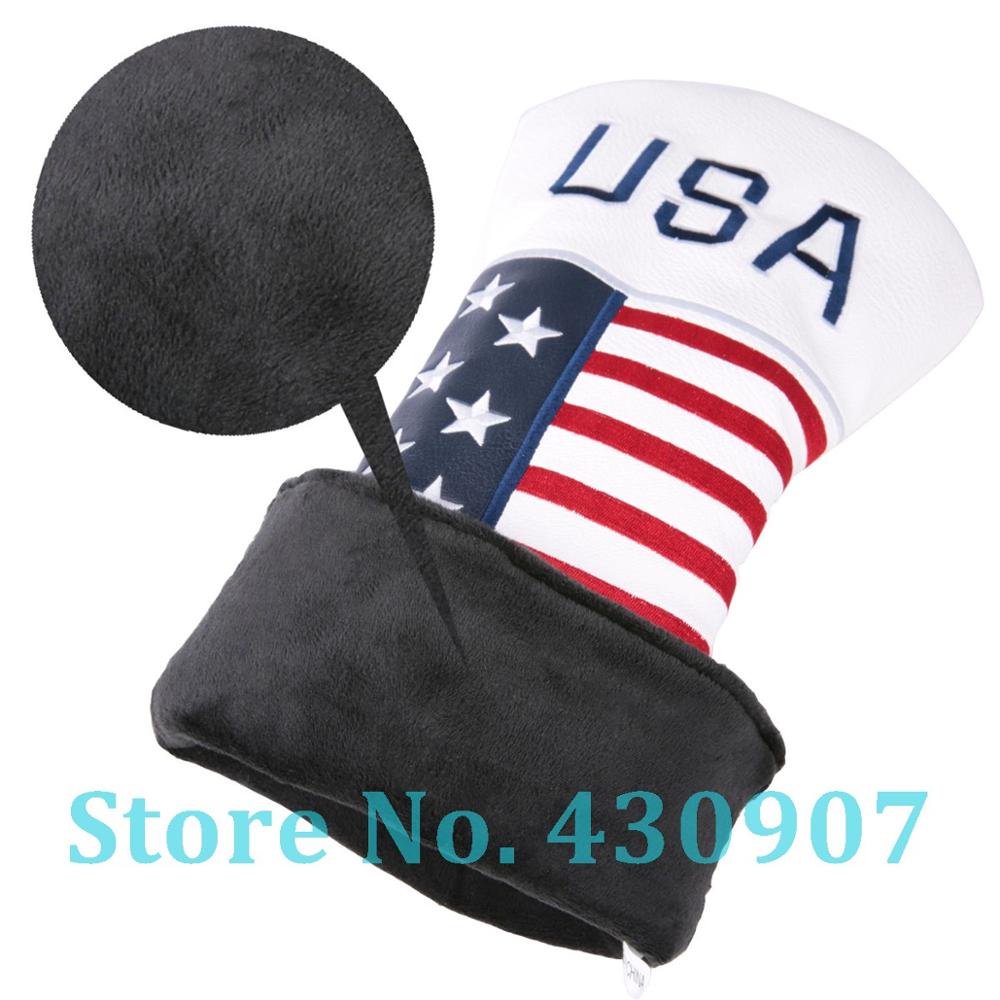 1pc White PU Leather with USA Embroidery and Numeric 1 Golf Club Driver Head Cover Golf Driver Wood Headcover