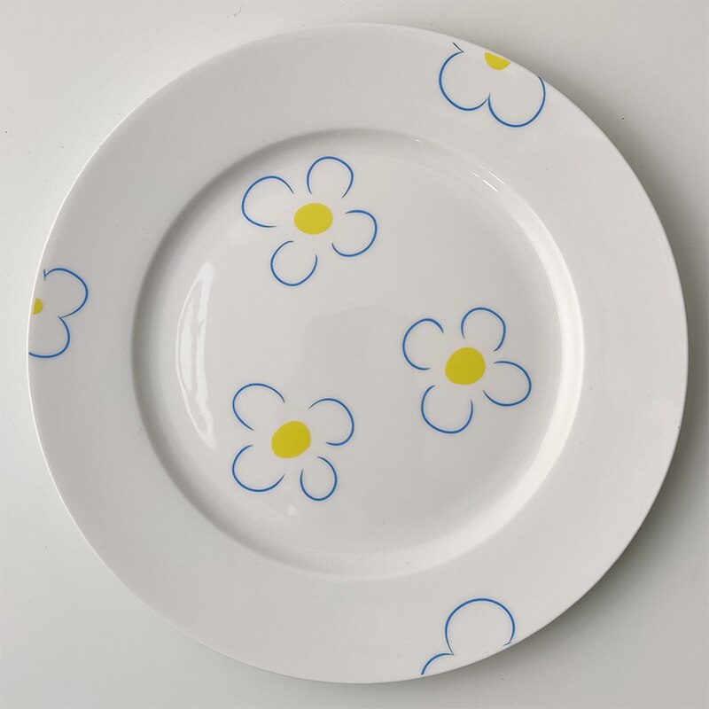 8 Inch Tableware Cute Flower Pattern Plates Ceramic Dinner Set Nordic Porcelain Dessert Plate Steak Salad Snack Cake Plates: Flower three