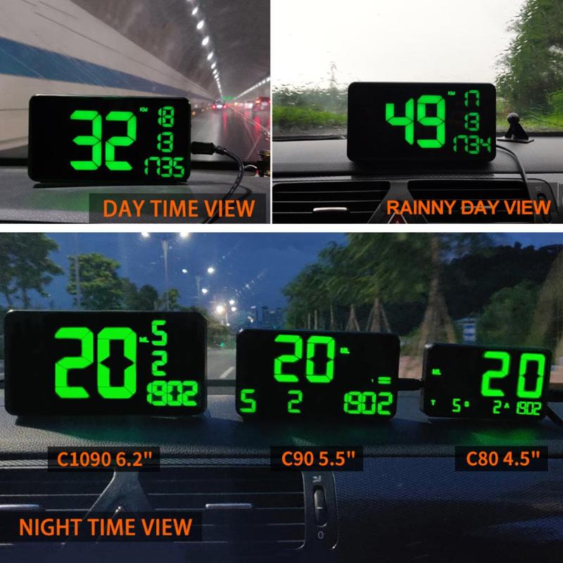 VODOOL C1090 GPS velocímetro Hud Display KM/h MPH coche HUD Head Up Display C60 C80 C90 pantalla grande velocímetro advertencia de sobrevelocidad