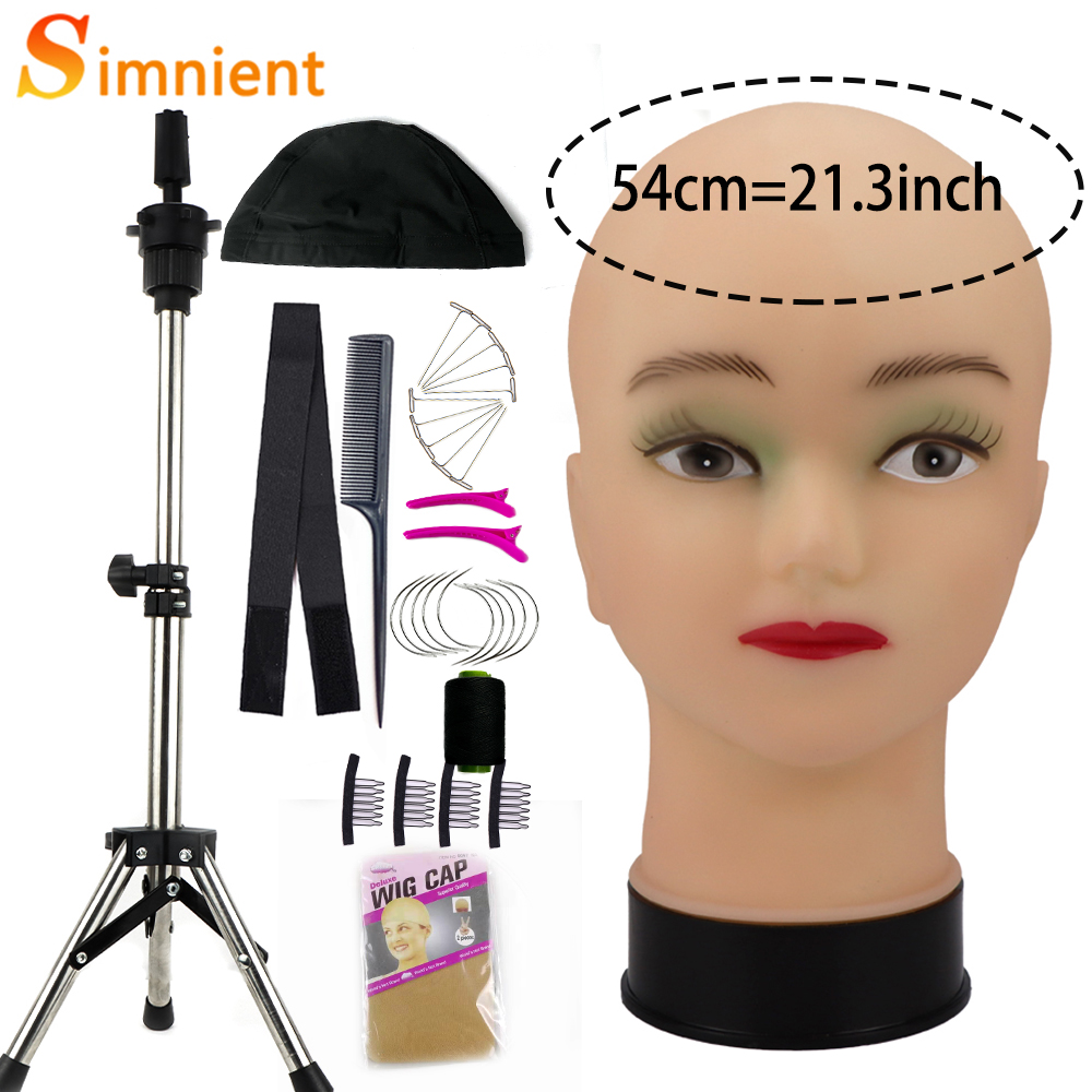 Cabeza de maniquí con trípode para hacer peluca, sombrero, gafas, máscara, exhibición, cosmetología, cabeza de maniquí para práctica de maquillaje, Kit de instalación de peluca: orange