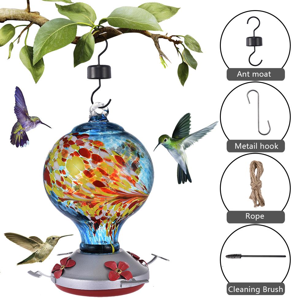 Newest Bird Feeder Hummingbird Feeder Glass Flower Hummingbird Water Feeder Food Container For Garden Outdoors Patio