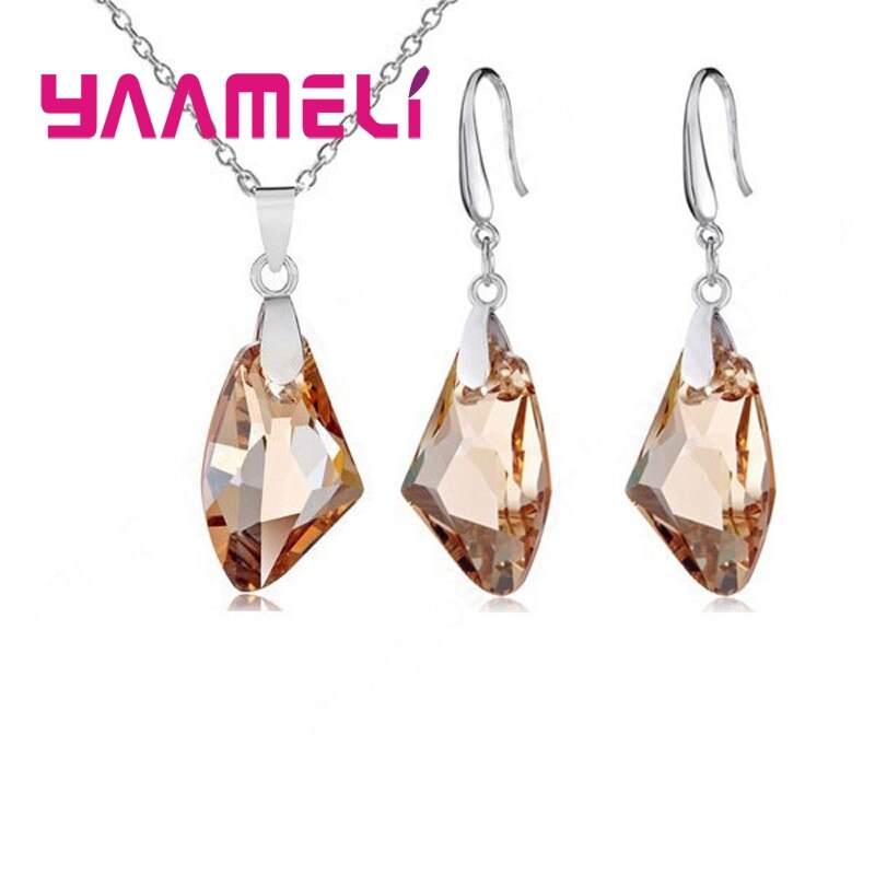 Ensemble de bijoux en argent Sterling 925, pendentif géométrique en cristal autrichien, collier, crochet, boucles d'oreilles, accessoire de mariage,
