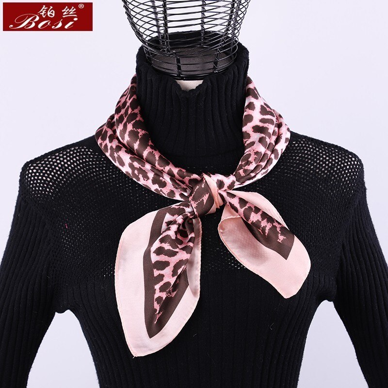 Tørklæde leopard print tørklæde kvinder firkantet blomst luksus mærke sjal lyserøde tørklæder satin stribe tørklæder foulard leopardo mujer sjaal