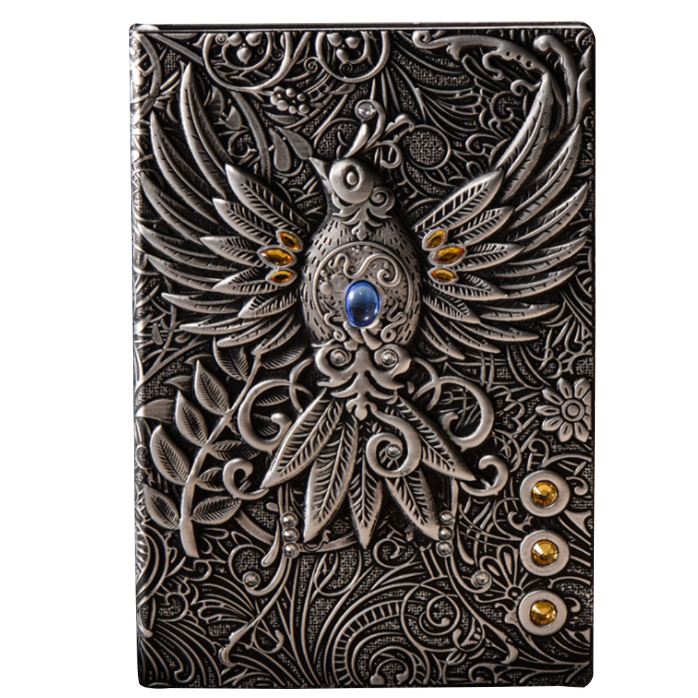 Journal PU Cover School Retro Notebook Handcraft Travel Hardcover Writing Pads Embossed Diary Phoenix Home: Silver