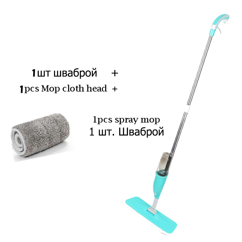 Spray Mop Magic Clean Mop Windows Wooden Floor Ceramic Tile Automatic Home kitchen Bathroom Cleaning Tools Household: Blue-1cloth