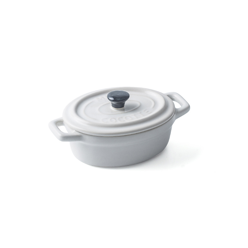 Mini Ceramic Casserole With lid Pudding Pumpkin Soup Matte Double ear Stew pot Bone China Matte Glazed: C
