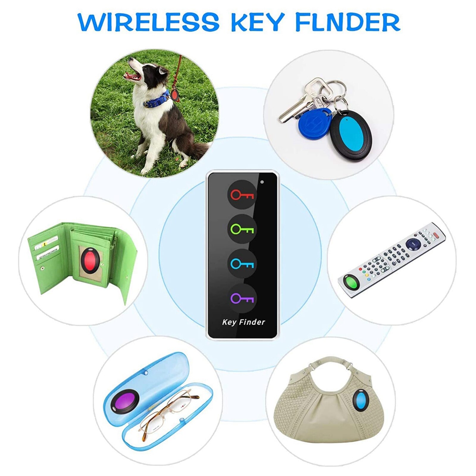 Key Finder Wireless Locator Tracker Pet Dog Cat Smart Anti-Lost Activity Tracker with Flashlight for Key Phone Luggage Bag