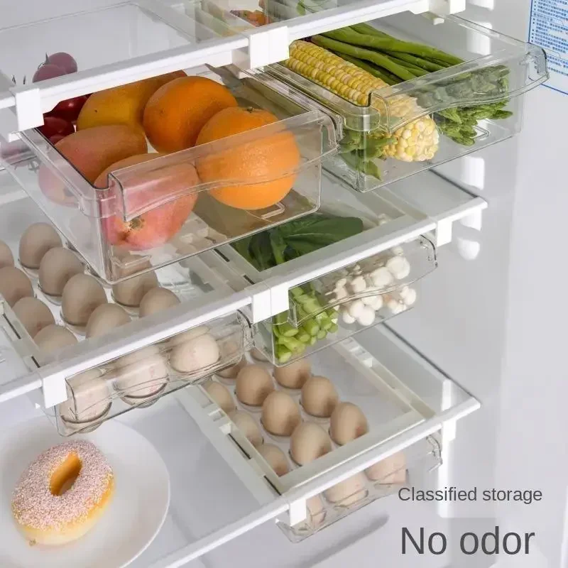 Refrigerator Drawer Plastic Clear Fridge Organizer Slide Under Shelf Drawer Box Rack Holder Kitchen Fruit Food Storage Box