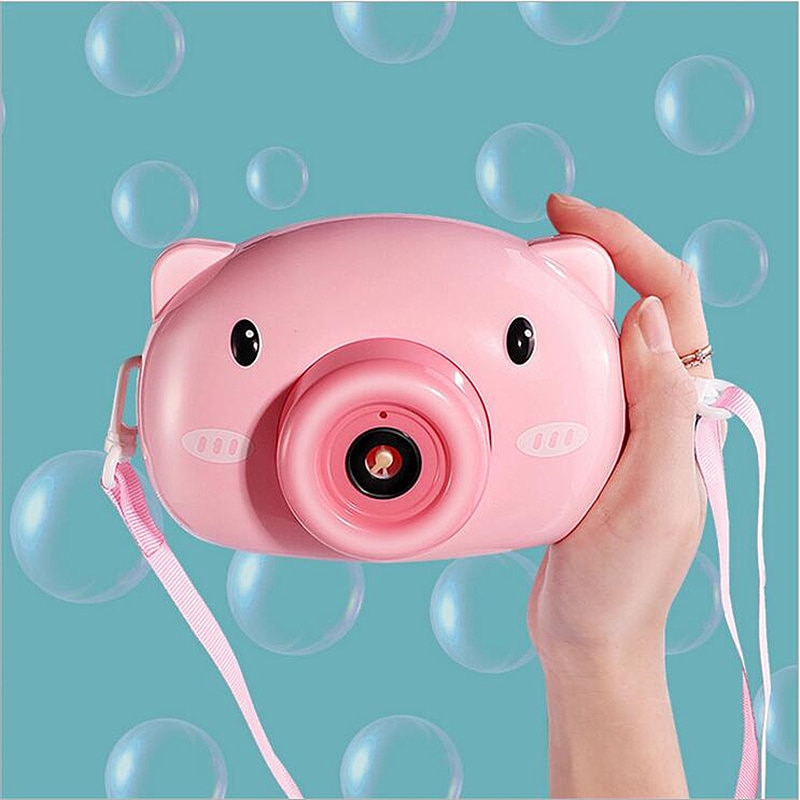 Tegneserie boble maskine legetøj med boble vand lyserød gris elektrisk boble blæser kamera vand boble blæser musik udendørs legetøj