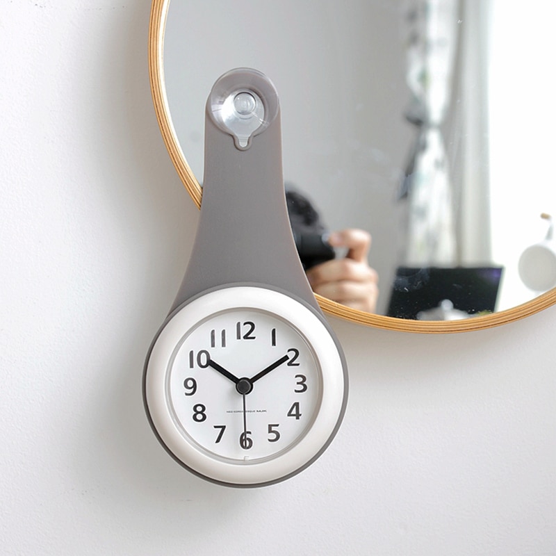 Bathroom waterproof anti-fog suction cup wall clock bathroom suction cup clock(white)