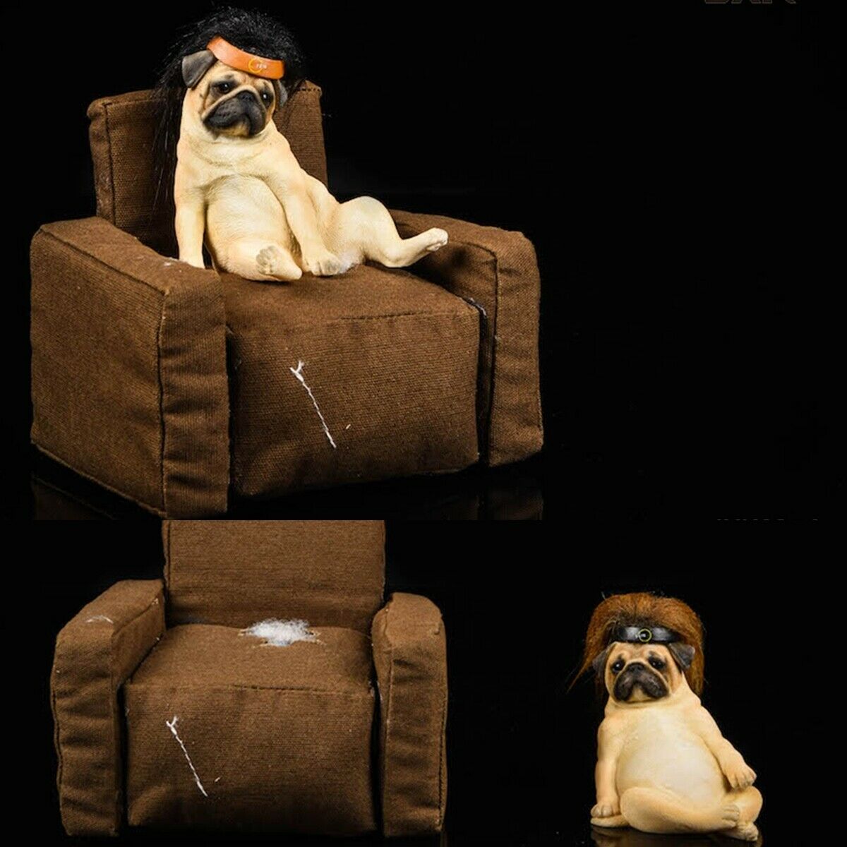 JXK 1/6 Decadent Pug With Sofa Figure Pet Dog Model Canidae Animal Collector Toy Resin Desktop Decoration