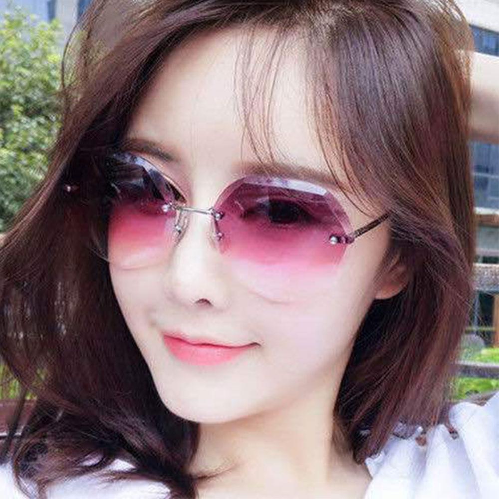 Women Polygon Rimless Sunglasses Metal Anti Ultraviolet Marine Film Sunglasses