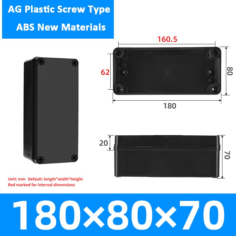 Project Box ABS Plastic IP65 Waterproof Dustproof Electrical Junction box Enclosure Black Housing Instrument Case: 180x80x70mm