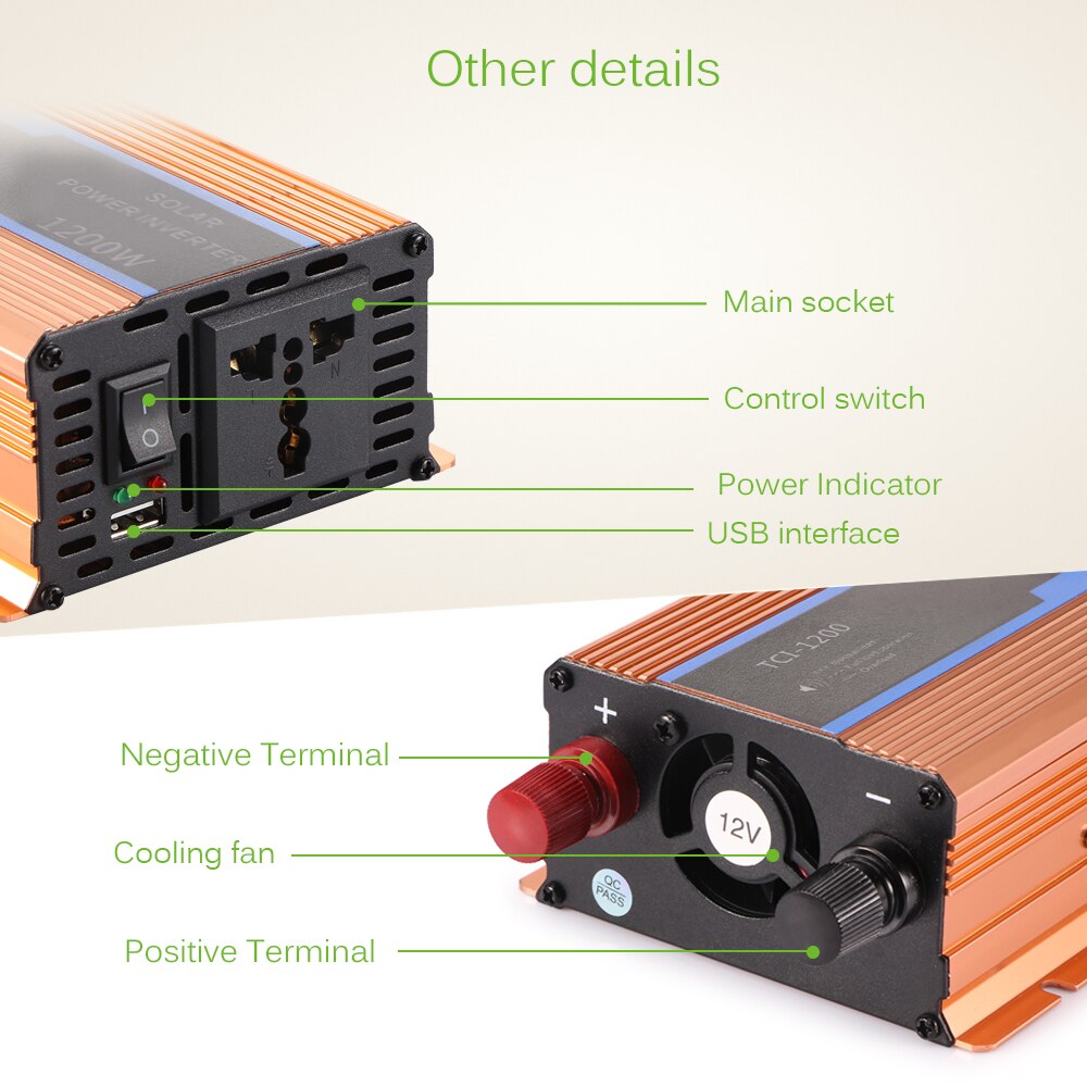Dc 12v til  ac 220v 1200w bilomformer 12 v 220 v transformatoradapter spenningsomformer 12v to 220v billader volt display