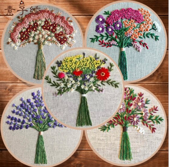 20x20cm Strauß Europäischen stickerei Bausatz einfache drei-dimensionale stickerei Band Bausatz stickerei Hand
