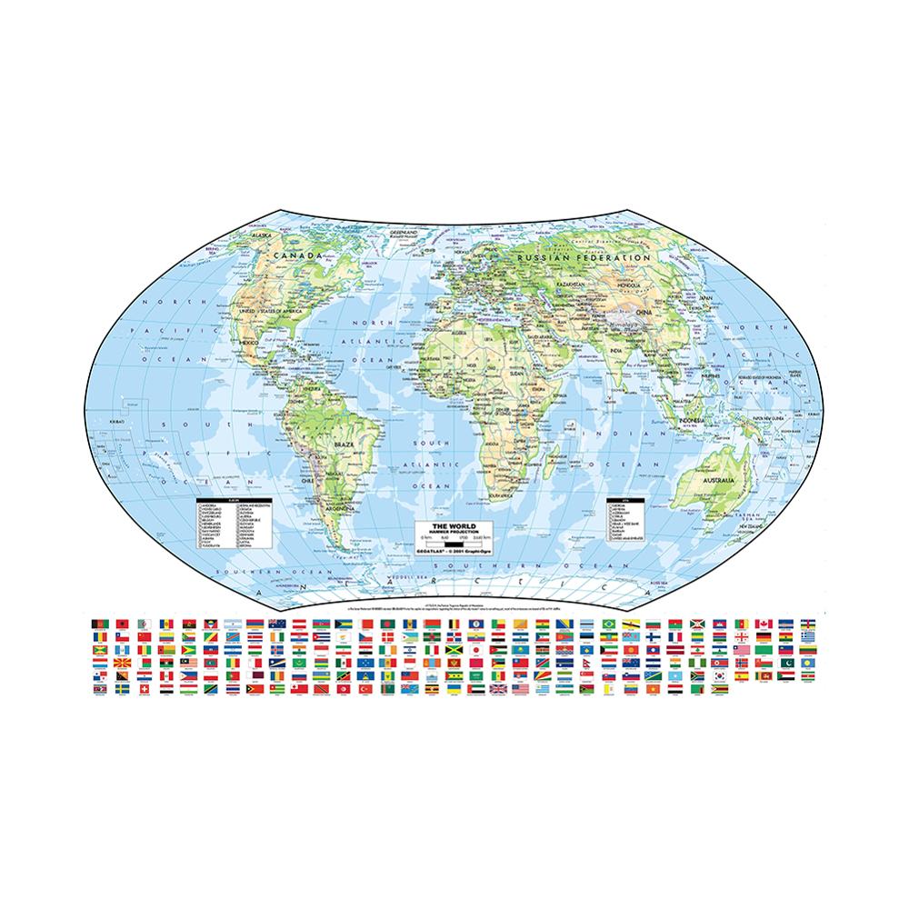Verdens hammer projektion kort med nationale flag 150 x 100cm non-woven foldbart verdenskort