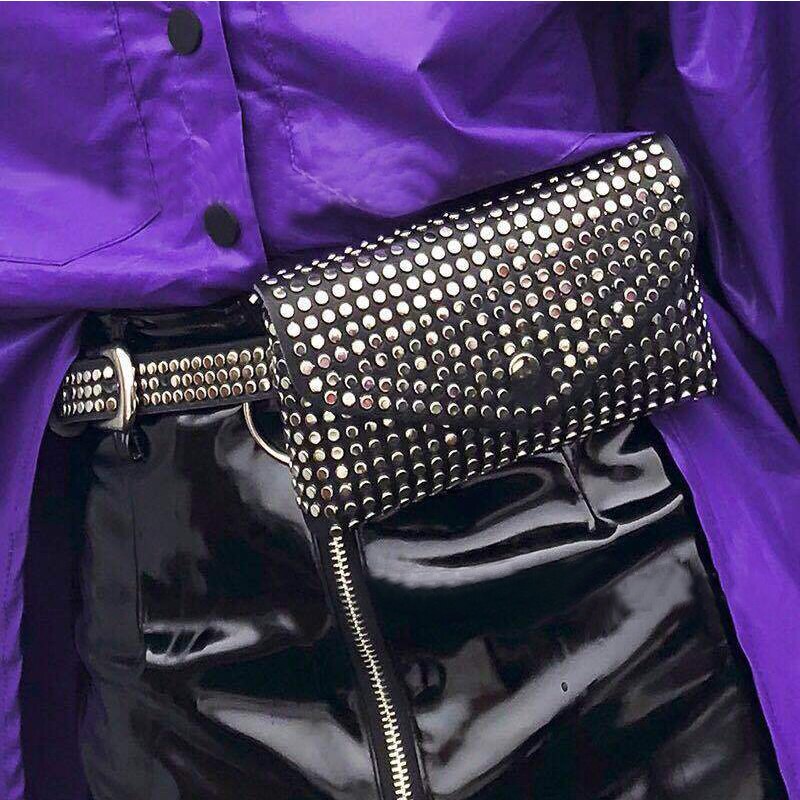 Women Waist Bag Female Belt Brand Pu Leather Purse Rivet Fanny Pack Ladies Waist Pack Belly Bags