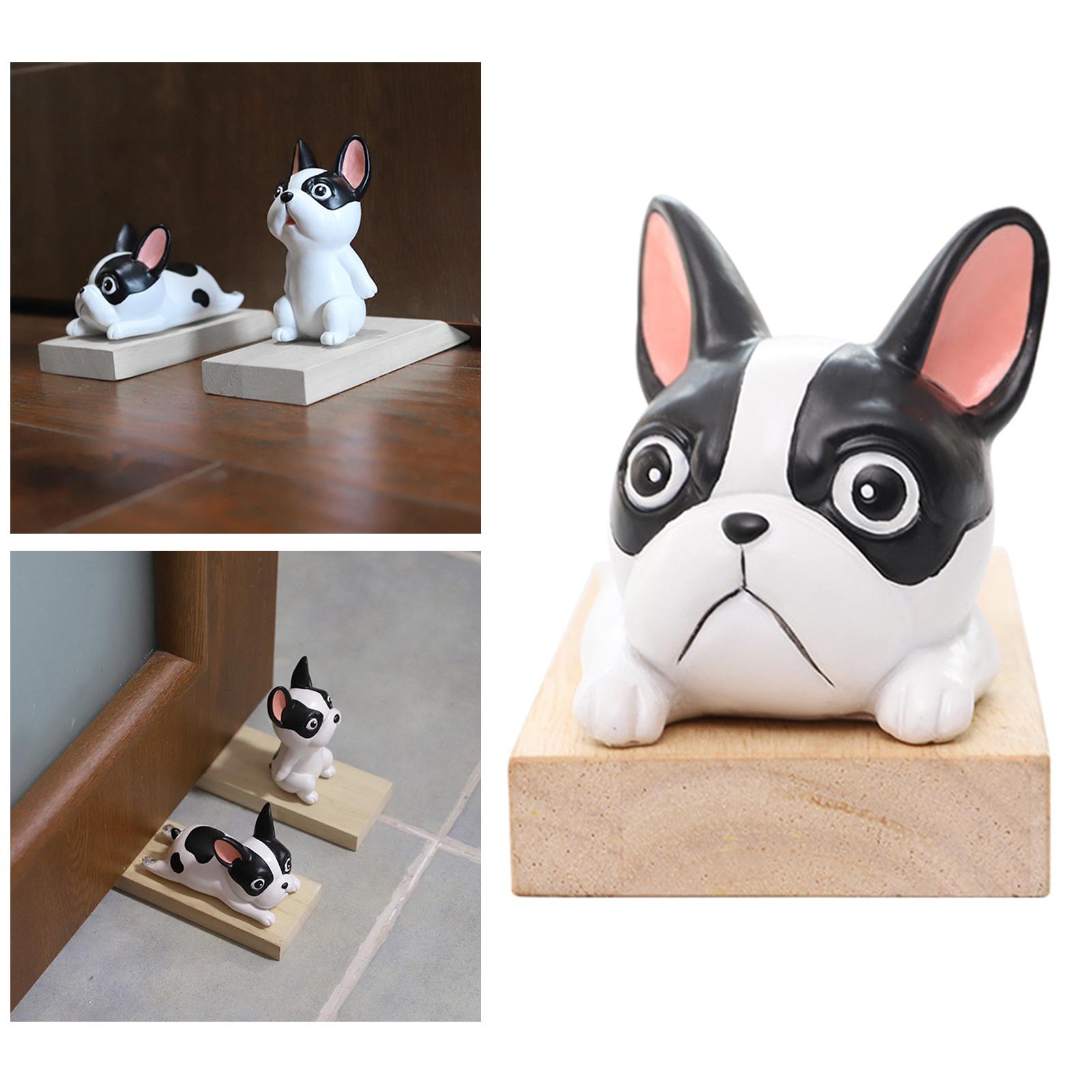 Bulldog Shape Door Stopper Doorways Slip Resistant Wood Base Wedge Door Stop for Baby Protection Home Office Decor Ornament