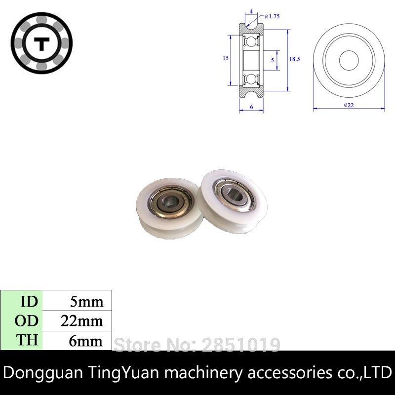 10 Stks/partij Pom Roller Wiel 5*22*6 Plastic Lager Deur Raam Wiel Roller Outsorcing Plastic lagers Wit