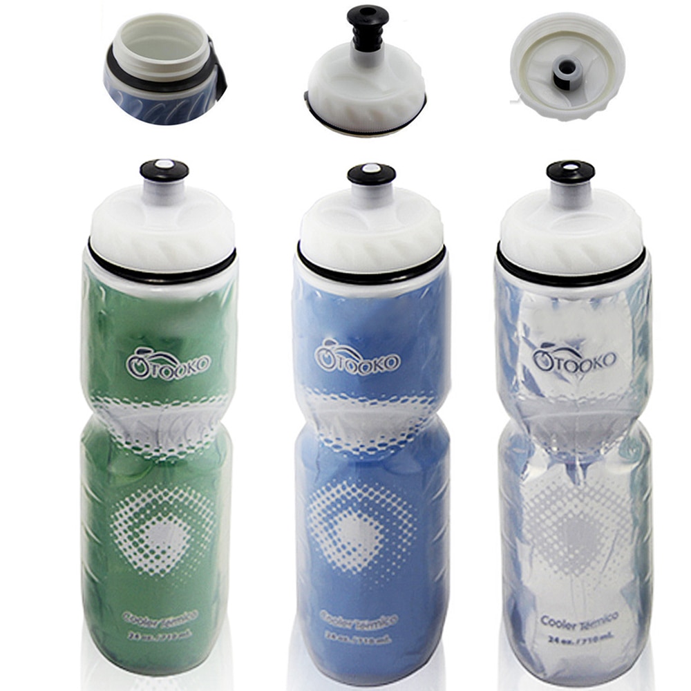 Botella de agua para bicicleta, bote de doble capa de 710 ml, térmica y fría, para exteriores, equipo de ciclismo