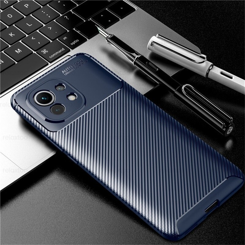 Voor Xiaomi Mi 11 Lite 5G Ne Case Carbon Fiber Schokbestendig Siliconen Coque Xiomi Xiaomy Mi11 Lite Licht 11 lite 4G Matte Tpu Cover: Mi 11 Lite 4G / blue