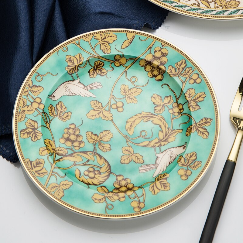 bone china plate Ceramic tableware set steak salad plate Dessert Plate saucer gold bird classic series