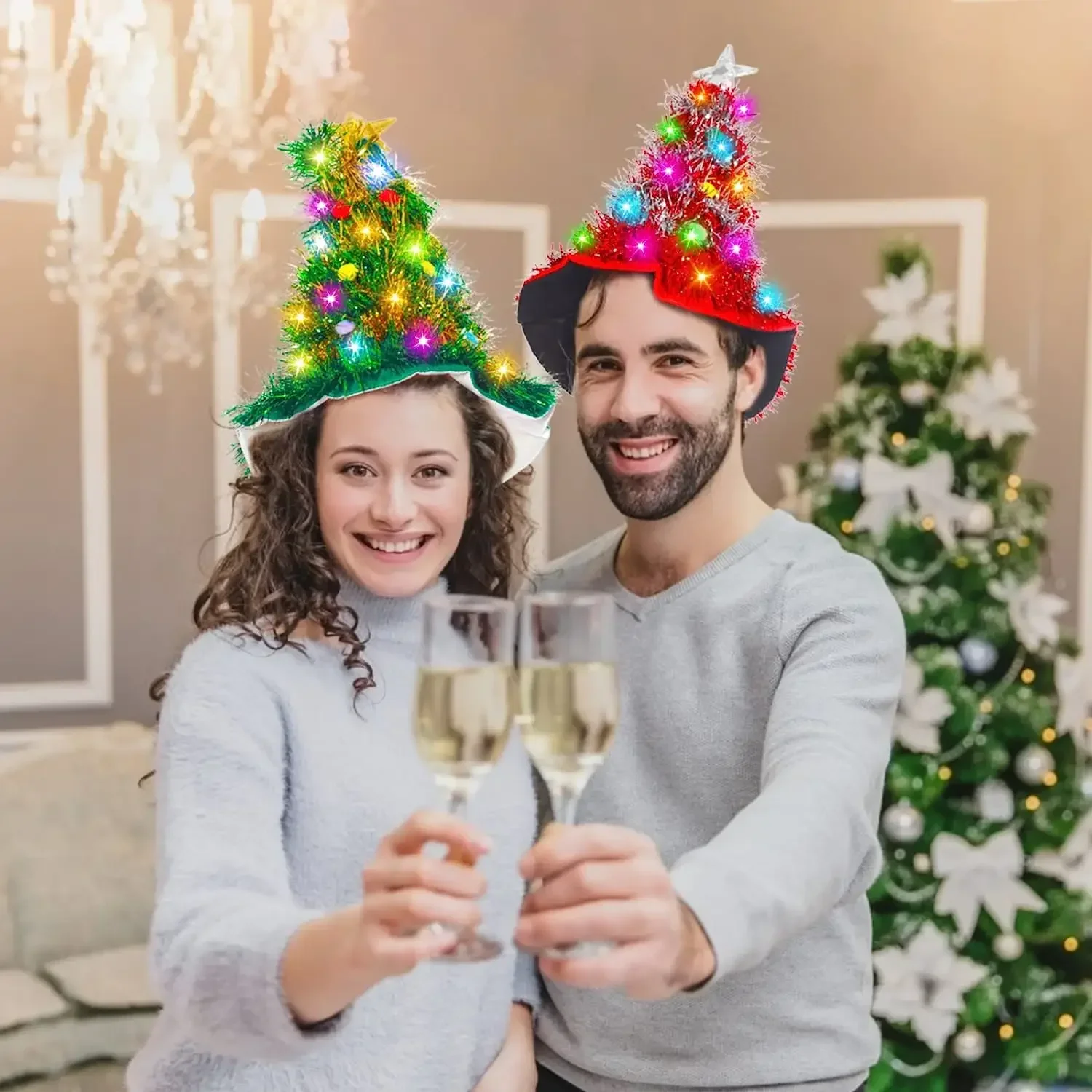 Chapéu de Papai Noel Glow Party para fantasia de Natal para adultos e crianças