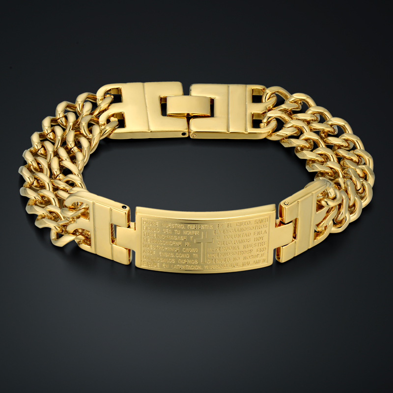 Jesus Christentum Bibel Spanisch Armbinde Homme Einzigartige Gold Kreuz Dicke Kette Verknüpfung Ich würde Armbinde Gold Farbe Männer Schmuck