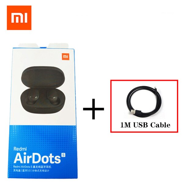 Original Xiaomi Redmi Airdots S Bluetooth Kopfhörer TWS kabellos Headset Mic Freihändiger Ohrhörer AI Kontrolle Lärm Reduktion: airdots S hinzufügen Kabel