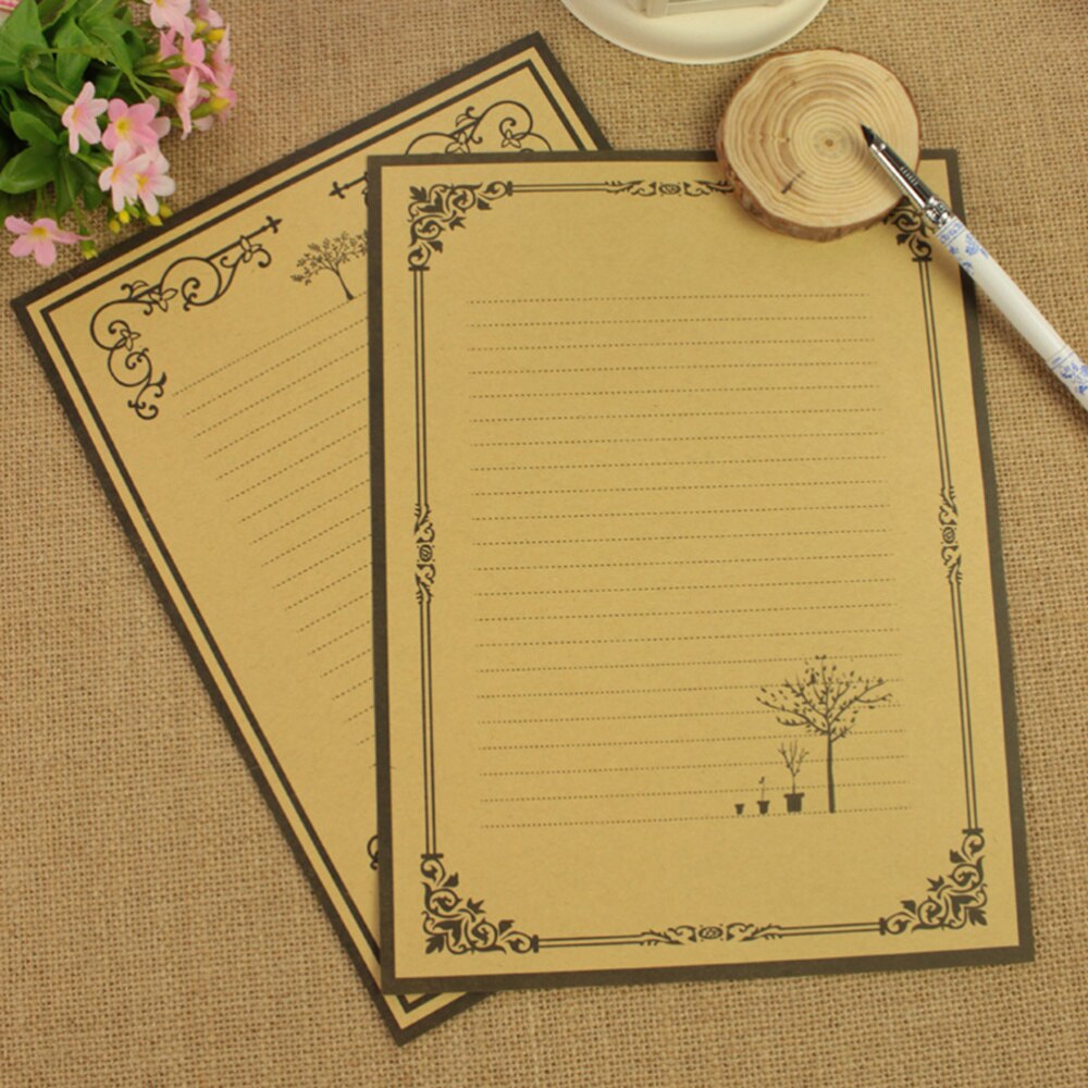 8Pcs Kraft Paper Retro Writing Paper Vintage Letter Paper Stationery Set (2 Patterns)