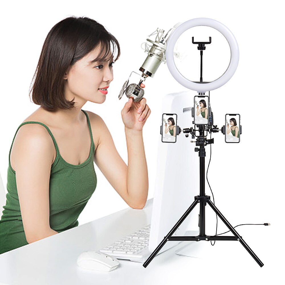 Yizhestudio 10inch 26cm USB Interface Dimmable LED Ring Light lamp Camera Phone Photography Video Makeup Lamp With Tripod clip