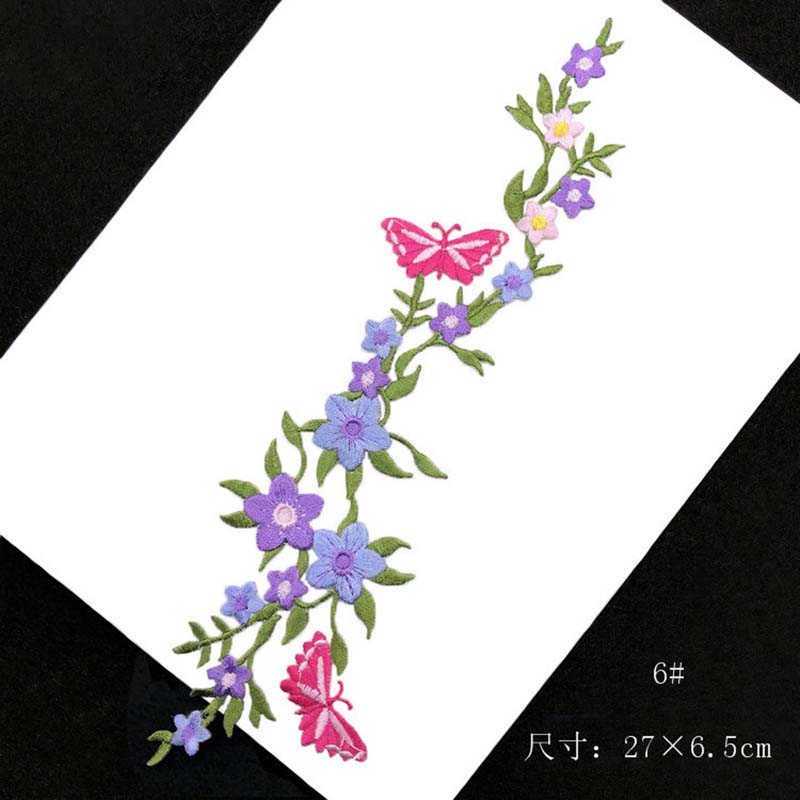 Delikat blomsterranke med sommerfugl klesklistremerke termokollant lapp, blomsterbrodert applikasjon strykelapper til klær: Kobber
