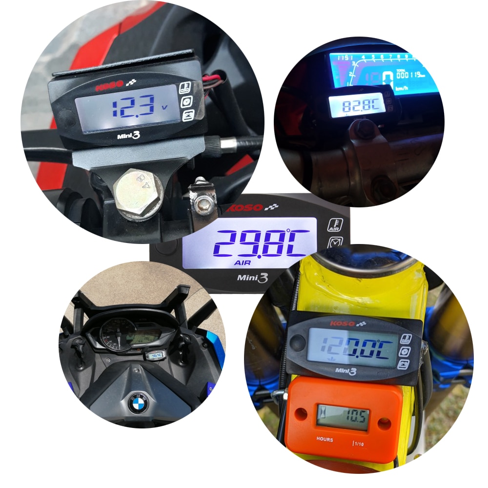 KOSO-medidor Digital Mini 3 en 1 con pantalla LED, voltímetro, termómetro, temperatura del agua, Universal, para motocicleta
