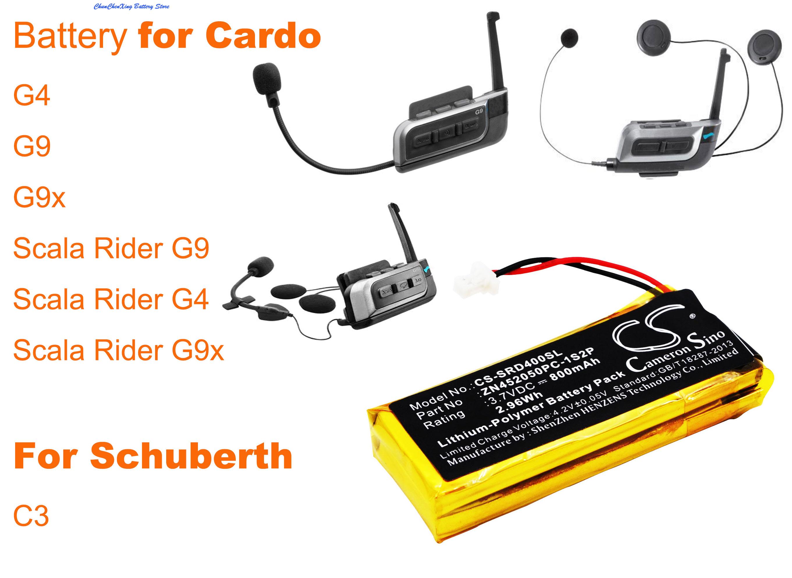 Cameron sino 800 mah batteri  zn452050pc-1 s 2p til cardo scala rider  g4, g9, g9x,  til schuberth  c3