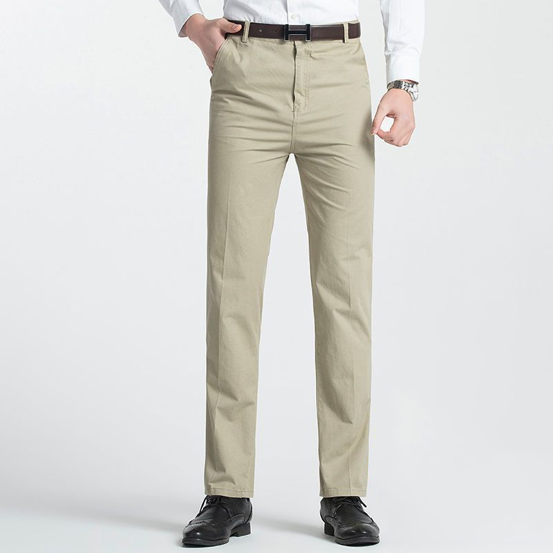 Zomer Dunne Herfst Dikke 100% Katoenen Rechte Pak Broek Heren Losse Broek Business Effen Grijze Kaki Casual Kleding: 40 / Sky Blue